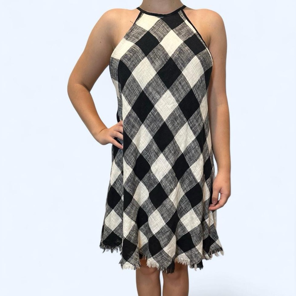 Bella Dahl Black and White Checkered Midi Cottagecore Dress